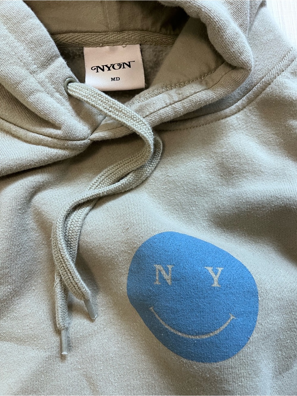 New York or Nowhere Sage Hoodie with Blue Script Graphic - Picture 3 of 3